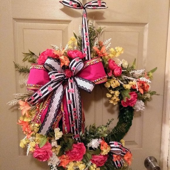 Spring Wreath, Summer Wreath, Floral Moss Wreath, Mothers Day Gift, Spring Decor - Picture 3 of 7